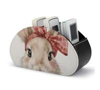 Jubonexis Boîte de rangement en cuir avec 5 compartiments pour télécommande TV Motif lapin aquarelle Grand nœud rouge sur la tête
