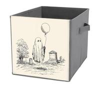 Jubonexis Cimetière fantôme portant un cube de rangement en forme de ballon - Cubes de rangement pliables en tissu décoratif avec poignées pour étagères, placards, 27 x 27 cm