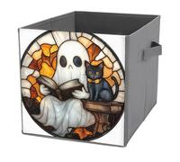 Jubonexis Cubes de rangement pliables en tissu décoratif avec poignées pour étagères et placards Motif fantôme mignon Noir 27 x 27 cm