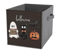 Jubonexis Cubes de rangement pliables en tissu décoratif avec poignées pour étagères, placards, fantômes, Halloween, fantôme, chat noir, 27 x 27 cm