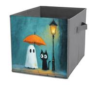 Jubonexis Cubes de rangement pliables en tissu décoratif avec poignées pour étagères, placards, fantômes, avec parapluie, motif fantôme mignon, noir, 27 x 27 cm