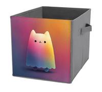 Jubonexis Cubes de rangement pliables en tissu décoratif avec poignées pour étagères, placards, motif fantôme en feuille, 27 x 27 cm