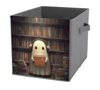 Jubonexis Cubes de rangement pliables en tissu décoratif avec poignées pour étagères, placards, pour Halloween, bibliothèque, fantôme, 27 x 27 cm