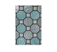 Jubonexis Impression sur toile mosaïque géométrique gris sarcelle clair octogonale - Impression sur toile pour salon, ferme, décoration - 30 x 45 cm - Sans cadre