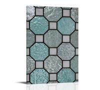 Jubonexis Impression sur toile mosaïque géométrique octogonale gris sarcelle clair - Impression sur toile pour salon, ferme, décoration murale avec cadre - 30 x 45 cm