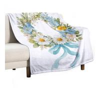 Jubonexis Jeté de lit confortable et durable avec ruban bleu clair avec ruban bleu clair pour chambre à coucher, salon, canapé, sofa, lit, 130 x 150 cm