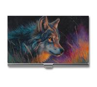 Jubonexis Majestic Wolf Porte-cartes de visite fin en métal pour homme et femme