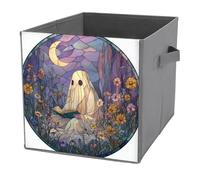 Jubonexis Petit cube de lecture fantôme en vitrail - Cubes de rangement pliables en tissu décoratif avec poignées pour étagères, placards - 27 x 27 cm