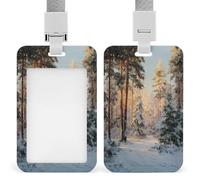 Jubonexis Porte-badge de Noël avec clip rétractable - Motif forêt enneigée - Pour le travail, le bureau, les médecins, les infirmières