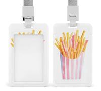 Jubonexis Porte-badge rétractable avec clip pour carte d'identité Motif frites en rose et blanc rayé Pour le travail, le bureau, les médecins, les infirmières