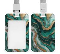 Jubonexis Porte-badge rétractable avec clip pour carte d'identité - Motif vagues émeraudes dorées et émeraude - Pour le travail, le bureau, les médecins, les infirmières