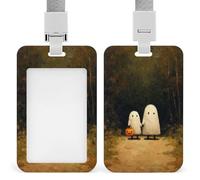Jubonexis Porte-badge rétractable avec deux fantômes en train de marcher dans la forêt pour le travail, le bureau, les médecins, les infirmières