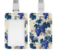 Jubonexis Porte-badge rétractable bleu mûr avec feuilles bleu marine foncé - Porte-carte de protection pour le travail, le bureau, les médecins, les infirmières