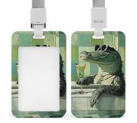 Jubonexis Porte-badge rétractable en forme d'alligator portant des lunettes de soleil dans une baignoire, porte-carte de protection, badge nominatif pour travail, bureau, médecin, infirmière