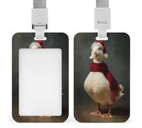 Jubonexis Porte-badge rétractable en forme de canard blanc portant un chapeau de Noël pour le travail, le bureau, les médecins, les infirmières