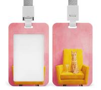 Jubonexis Porte-badge rétractable en forme de chat assis sur une chaise jaune - Porte-carte de protection pour le travail, le bureau, les médecins, les infirmières