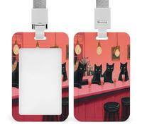 Jubonexis Porte-badge rétractable en forme de chat noir assis dans un bar avec clip pour le travail, le bureau, les médecins, les infirmières