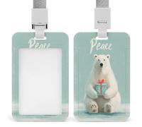 Jubonexis Porte-badge rétractable en forme d'ours polaire tenant un petit cadeau emballé - Porte-carte de protection pour le travail, le bureau, les médecins, les infirmières