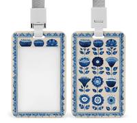 Jubonexis Porte-badge rétro rétractable avec motif fleurs bleues pour le travail, le bureau, les médecins, les infirmières