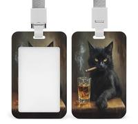 Jubonexis Porte-badge vintage en forme de chat noir assis sur une table en bois avec clip rétractable pour le travail, le bureau, les médecins, les infirmières