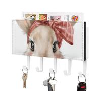 Jubonexis Support mural en acrylique avec 5 crochets en forme de lapin aquarelle Grand nœud rouge sur la tête pour la maison, le bureau, l'entrée