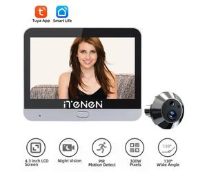 Judas numérique sans fil - Caméra de porte vidéo - Tuya Smart - Wi-Fi 2,4 GHz - 1080p - Écran couleur - Fonctionnement sur batterie - Argent