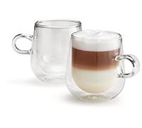 Judge Duo Latte JDG37 Lot de 2 tasses à café en verre à double paroi avec poignée, creux, scellées sous vide, résistantes à la chaleur, passent au lave-vaisselle, 325 ml
