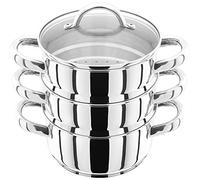 Judge Ensemble cuiseur Vapeur à 3 étages en Acier Inoxydable avec cocotte de 16 cm 600 ML, 2 cuiseurs Vapeur et Couvercle, Compatible Induction, Coffret Cadeau