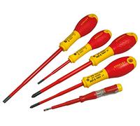 Juego 5 destornilladores FatMax VDE con punta reducida. Electricista 3.5100mm, 5.5x125mm; Borneo Pz1x100mm, Borneo Pz2x125mm, Test de voltaje