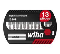 Wiha - Coffret d'embouts FlipSelector 25mm - 13 pcs Fente/Phillips/Pozidriv - Clip ceinture