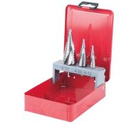 Juego de brocas escalonadas HSS Co 5 en casete de chapa de acero 3 pzs