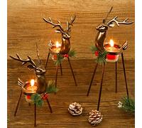 Juegoal Lot de 3 bougeoirs en Forme de Renne, décorations de Noël en Fer sur Pied, bougeoirs votifs en Verre, durables et antirouille