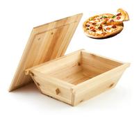 Juexica Tradition Boîte à pizza en bois avec poignée de couvercle 40,6 x 33 cm pour la cuisine, la fabrication de pizzas faites maison, accessoires de rangement, naturel