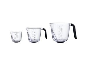 Jugs de mesure universels inclinés KitchenAid, lot de 3 jugs de cuisine en plastique pour la cuisine et la pâtisserie, noir, 250 ml, 500 ml et 1000 ml
