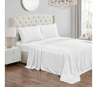 Juicy Couture Parure de lit en Satin de Soie avec 1 Drap-Housse, 1 Drap Plat et 2 taies d'oreiller, Infroissable et Anti-Boulochage - Blanc Pur