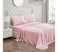 Juicy Couture Parure de lit en Satin de Soie pour lit jumeau, Poche Profonde, avec 1 Drap-Housse, 1 Drap Plat et 1 taie d'oreiller, Infroissable et Anti-Boulochage - Rose