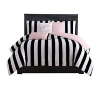 Juicy Couture Parure de lit, Polyester, Rayures Cabana Noir/Blanc, Grand lit