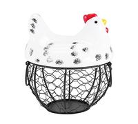 Juinrinet Panier d'oeufs Poule Decor - Stockage Oeufs en Fer et ceramique | Fer et ceramique garantissent durabilite et polyvalence; stockage d'oeufs, fruits et legumes; poignee pour transporter.