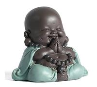 JUJOYBD Petit Bouddha Rieur, Jolie Statue de Moine, Ornements en Céramique, Figurine Décorative, Cadeau pour Table, Bouddha en Prière, 7,5 cm de Haut, Vert