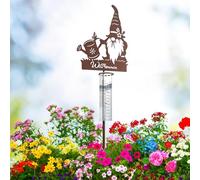 JUJOYBD Pluviomètre décoratif pour jardin avec piquet de terre, pluviomètre en verre sur piquet de jardin, panneau de bienvenue et motif nain, hauteur : 100 cm