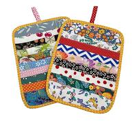 Jukway Lot de 2 magnifiques maniques en coton pour cuisine, 100 % coton, faits à la main, motif patchwork, résistants à la chaleur, avec poche et boucle de suspension, maniques lavables