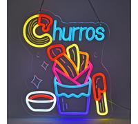 JULHOVR Churros Panneau néon à suspendre pour restaurant, magasin, stand de nourriture, camion, bar, marché, fête, décoration d'intérieur, alimentation USB, ultra lumineux, 39 x 32 cm