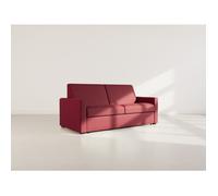 Julia - canapé lit 3 places convertible express couchage quotidien 140 cm matelas 14 cm en tissu - Prune
