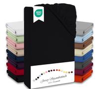 Julido Drap-housse 140 x 200 cm, jersey de coton noir, drap de lit avec élastique, certifié Oeko-Tex Standard 100, agréable au toucher et respirant