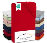 Julido Drap-housse en jersey 140 x 200 cm, coton rouge, certifié Oeko-Tex Standard 100, doux pour la peau et respirant, idéal pour les personnes allergiques et les peaux sensibles