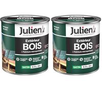 Julien Peinture Bois Microporeux Extérieur Satin - Portes, fenêtres, portails, mobilier de jardin - Vert Basque 0,5 L (Lot de 2)