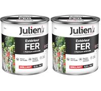 Julien Peinture Fer Anti-Rouille Brillant - Portes, grilles, portails, mobilier de jardin en métal - Blanc 0,5 L (Lot de 2)