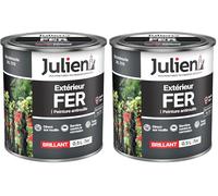 Julien Peinture Fer Anti-Rouille Brillant - Portes, grilles, portails, mobilier de jardin en métal - Gris Anthracite 0,5 L (Lot de 2)