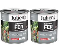 Julien Peinture Fer Anti-Rouille Brillant - Portes, grilles, portails, mobilier de jardin en métal - Gris Acier 0,5 L (Lot de 2)