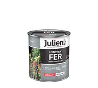 Julien Peinture Fer Anti-Rouille Brillant - Portes, grilles, portails, mobilier de jardin en métal - Gris Acier 0,5 L